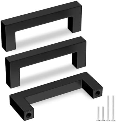 Goldenwarm 5 Pack Black Square Bar Cabinet Pull Drawer Handle Stainless Steel Modern Hardware for Kitchen Bathroom Cabinets Cupboard,Center to Center 3in (76mm) Modern Matte Black Drawer Pulls