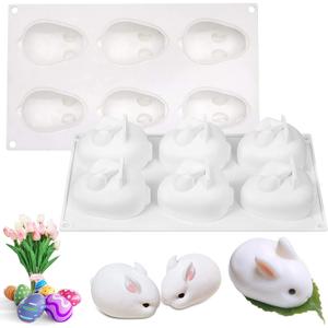 3D Easter Bunny Chocolate Silicone Mold, 6 Cavity Silicone Rabbit Mold, Silicone Chocolate Baking Mould for Easter Pastry Truffle Pudding Jelly Dessert Decoration1 Pack