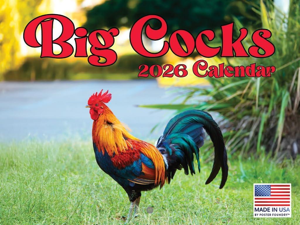 Big Cocks Calendar 2026 Rooster Monthly Wall Calender 12 Month | American Made In The USA