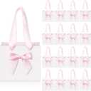 Kolldenn 50 Pcs No DIY Small Gift Bags with Bow Ribbon 4'' x 2.7'' x 4.5'' Mini Paper Thank You Bags Bulk with Handle for Baby Shower Party Favor Wedding Back to School Birthday(White and Pink)