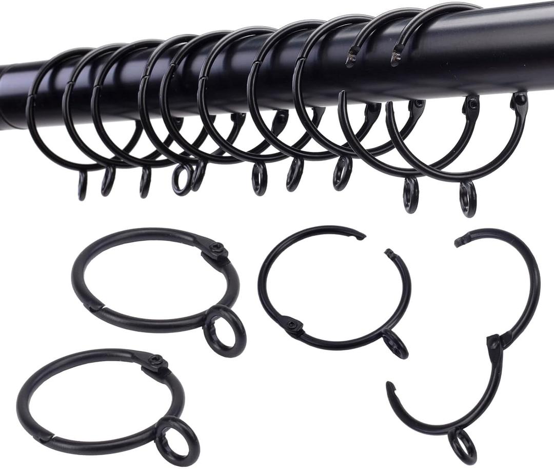 Openable Curtain Rings with Eyelet,24PCS Black Curtain Rings,Drapes Rings 2 in Interior Diameter,Hinge Snap-Joint Design, Fits Curtain Rods Up to 1.8 Inches TXZWJZ