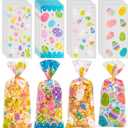 4 x GOMANCHE Easter Cellophane Candy Bags, 100pcs Easter Treat Bags with 100pcs Gold Twist Ties, Easter Candy Goodie Treat Bags for Kids Easter Party Favor Supplies