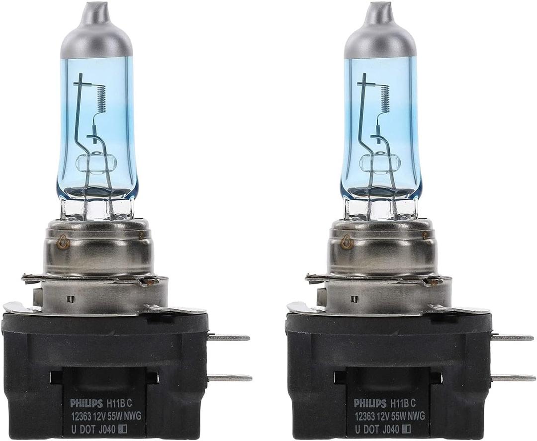 Philips H11B CrystalVision Platinum Superior Upgrade Automotive Replacement Bright White Headlight Bulb, Fits Select High Beam, Low Beam, Fog Positions (2 Pack)