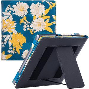 BOZHUORUI Case for 7" Kindle Oasis 9th/10th Generation | with Auto Sleep/Wake | Built-in Foldable Stand & Hand Strap | Book Folio Style | PU Leather Sleeve Cover fit Oasis 2017/2019 (Flower-1)