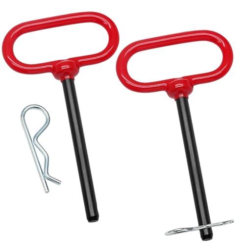 Qjaiune 2Pcs Lawn Mower Trailer Hitch Pin 3/8 x 4 Inch Trailer Gate Pin, Heavy Duty Towing Hitch Pin with Rubber Coated, Garden Tractor Trailer Hitch Pin for ATV, Golf Cart, RV, Truck, Boat, Car