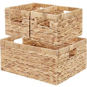 Vagusicc Wicker Basket, Set of 3 Hand-woven Storage Baskets for Organizing, Water Hyacinth Wicker Storage Basket Bins with Handles, Small Toilet Paper Storage Baskets for Shelves Pantry Baskets