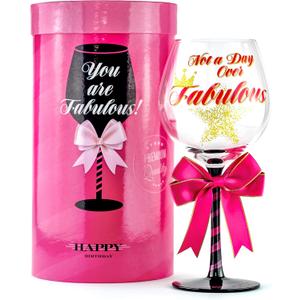 Not a Day Over Fabulous Happy Birthday Glass for Women | Unique Gift Idea for Her, Best Friend, Mom, Sister, Grandma, Aunt, Cousin, Female Coworker, Teacher, Boss | Present for Woman