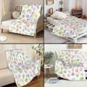 Easter Eggs Throw Blanket - Colorful Easter Decorations for Boys and Girls, Super Soft Warm Flannel Throw Blanket for Couch, Chair, Sofa and Bed - 50x60 inch