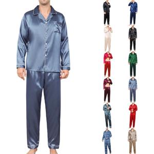 Men's Silky Satin Pajama Sets Mens Sleepwear Big and Tall Pajamas for Men Loungewear Summer Pjs Lounge Set M-5XL (Gray, M)