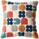vctops Boho Geometric Tufted Decorative Throw Pillow Cover Farmhouse Cotton Embroidery Accent Square Cushion Case for Couch Sofa Bed (EmbroideryK, 18"x18")