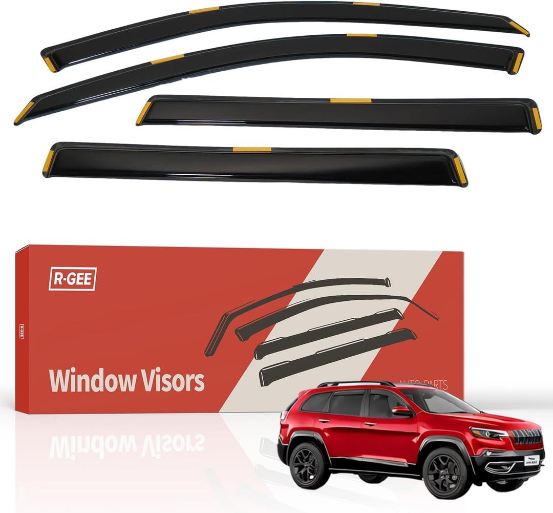 R-GEE in-Channel Window Rain Guards Fit for Jeep Cherokee 2014-2023, Window Vent Wind Deflectors Visors Shades Exterior Car Accessories, 4 Pieces