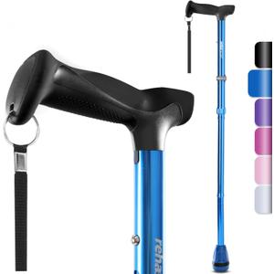 Rehaescort Walking Cane, Folding, Adjustable, Lightweight, Walking Canes for Men & Women, Soft Ergonomic Handle, Heavy Duty All Terrain Tip, Walking Sticks for Seniors & Adults with Travel Bag