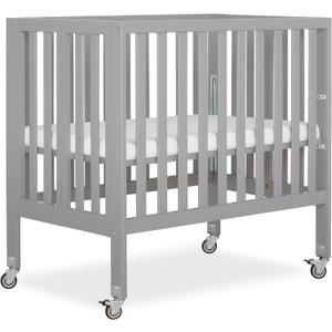 Dream On Me Jett Mini Folding Baby Crib in Pebble Grey, GreenGuard Gold & BSA, Lightweight & Portable, Patented Flat Folding System, Small Spaces & Travel, 1.5 Mattress Pad, 3 Heights, Safe Wheels