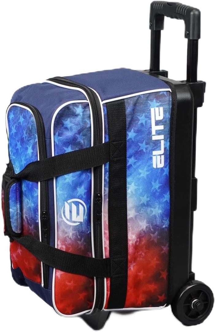 ELITE Basic Bowling Bag Double (2) Ball Roller with Rolling Wheels (Red/White/Blue)