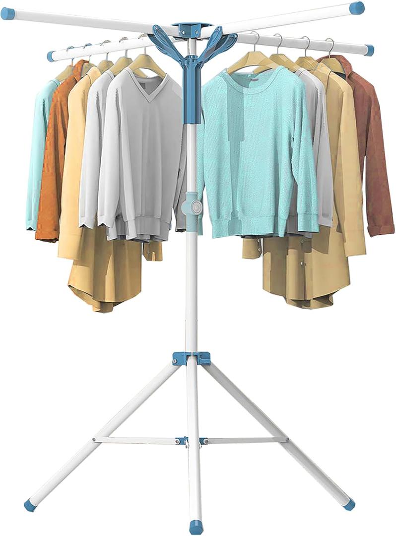 Clothes Drying Racks, Height-Adjustable 52 Inches Updated Version,Stainless Steel for Indoor Outdoor,Length Adjustable Saves Space,with 20 Windproof Hooks (Tripod Rack, 52")
