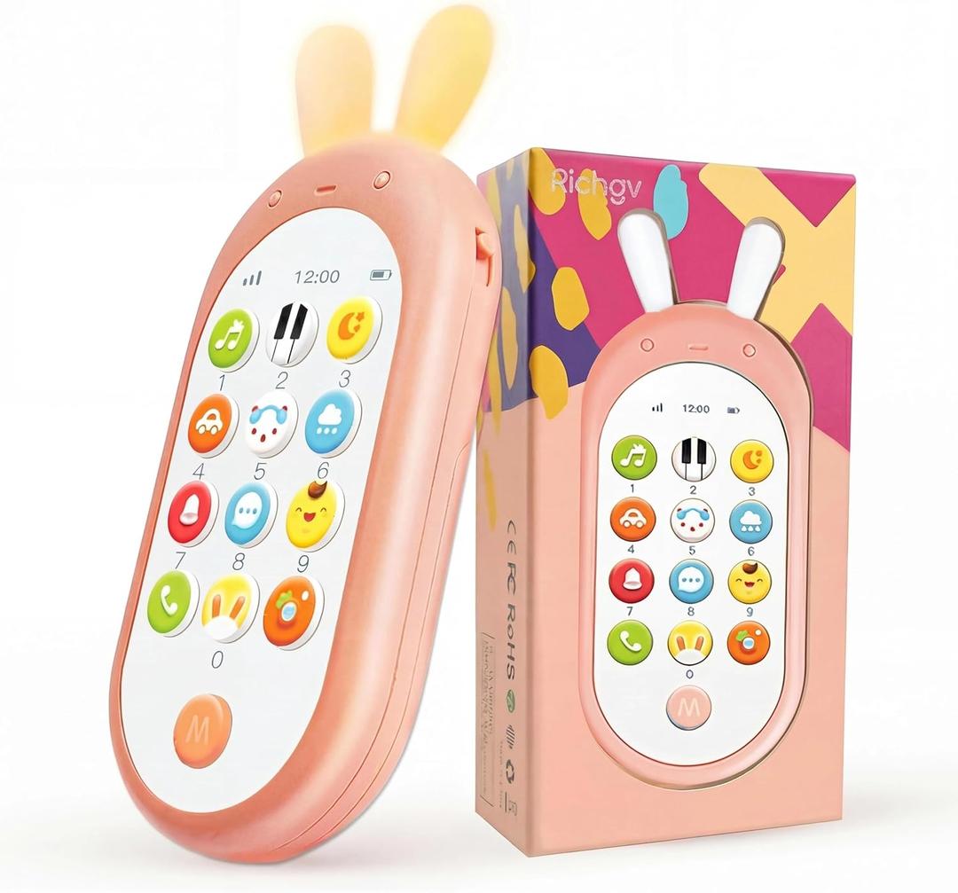 Richgv 1 Year Old Girl Birthday Gift, Baby Cell Phone Toy Sensory Learning Toys with 12 Functions, Baby Girl Toys 6 to 12 Months Multi Sound Effects with Light Teething Toys for Babies Infants