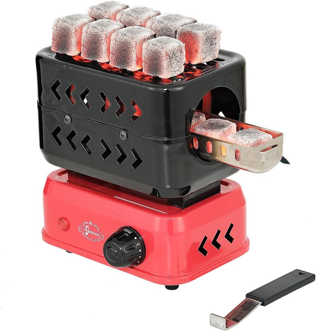 minkah Charcoal Burner 3D 360 Faster Heating Electric Stove Coconut Coal Starter 2 Heating Zones with Stainless Detachable Tongs, 1200W High Power Cube Coil Multipurpose Turbo Burner Fire Starter