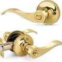 Gold Wave Style Door Handles with Lock and Key (Keyed Differently), Polished Gold Keyed Entry Door Handle, Reversible Door Lever for Bedroom Bathroom, Polished Brass,1 Pack