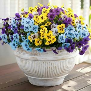40 Bundles Artificial Fake Pansy Flowers for Outdoor Faux Silk Pansies Flowers for Outside Planter Porch Yard Patio Window Box Summer Decor(White, Yellow, Blue, Purple)