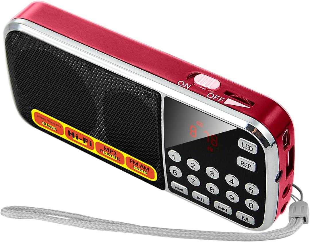 Small Radios Portable AM FM:Battery Powered Radio Support USB Flash Disk/Micro SD Card MP3 Playback TF Card Slot Digital Buttons Bass Diaphragm Pocket Radio with Excellent Reception and Sound Quality