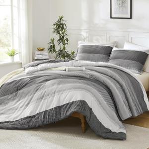Litanika Dark Grey Comforter Set Oversized King - 3 Pieces Lightweight Dark Grey Colorblock Stripe Fluffy Bedding Comforter Sets, All Season Bed Set