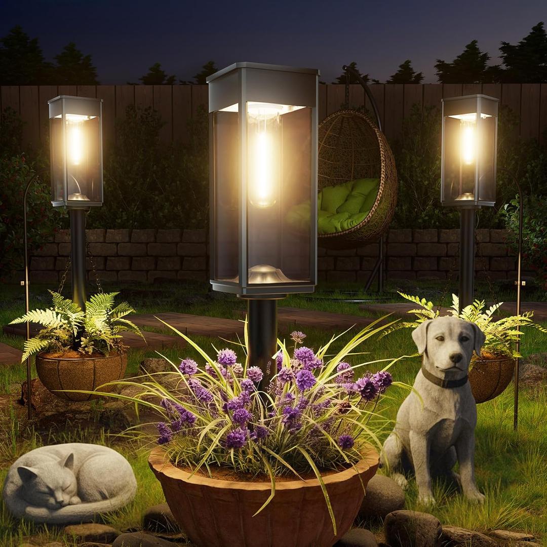 Solar Pathway Lights Outdoor, 8 Pack Bright Solar Lights Outdoor, Auto On/Off, IP65 Waterproof Solar Garden Lights Solar Powered Landscape Lighting for Yard Patio Walkway Driveway Pathway (Warm White (Cuboid))