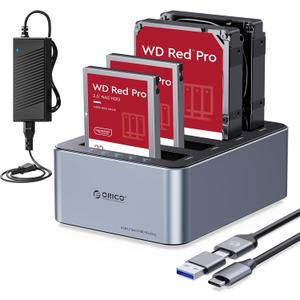 ORICO USB-C Hard Drive Docking Station with Offline Clone 4 Bay Aluminum USB 3.2 Gen 1 for 2.5''/3.5'' SSD HDD Up to 20TB(4*20) -6646C3