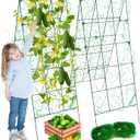 Pack 2 Heavy Metal Garden Trellis for Climbing Plants with Trellis Netting & Garden Clips, A-Frame Cucumber Trellis for Raised Bed