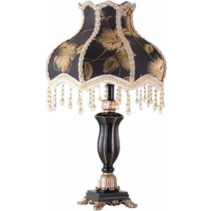 European Style Table Lamps Handmade Fabric Lampshade Victorian 22 Inch Desk Lamp Antique Painted Resin Base Bedside Light for Bedroom Living Room Office,Black1