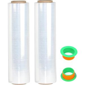 2-Pack Clear Stretch Wrap 18" x 1000 Feet 80 Gauge Industrial Strength with Plastic Handle, Plastic Pallet Supplies Durable Self-Adhering for Packing, Moving, Heavy Duty Shrink Film Rolls