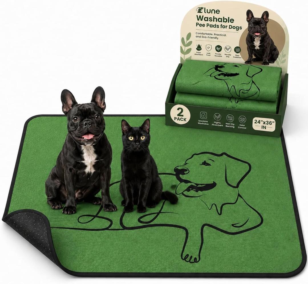 2 x Washable Pee Pads for Dogs , Reusable Training Puppypads Absorbency Non-Slip & Leak-Proof for Pet Whelping Box Playpen Crate Sofa Bed Floors (Green Gray) (Green, 24*36 Inch (Pack of 2))