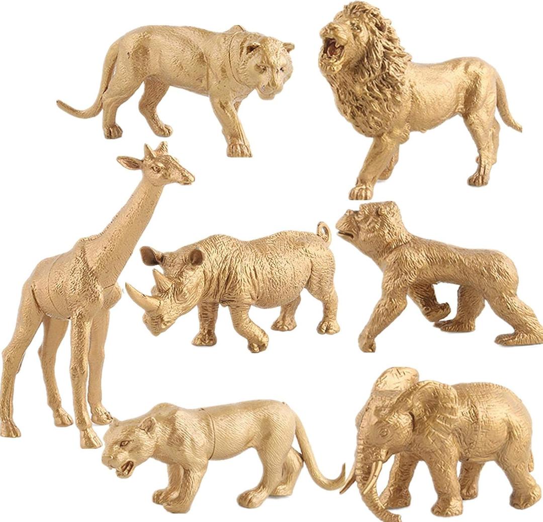 Safari Animals Figures, Gold Jungle Animals Toy for Kids, Toddlers