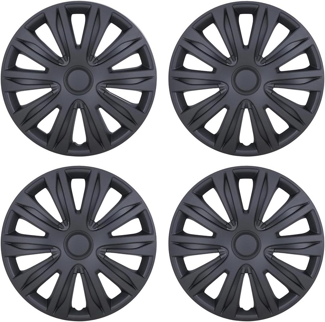 15'' Hubcaps Set of 4 Wheel Rim Cover Universal R15 Hub Caps Replacement ABS Material Exterior Accessories for Car Pickup Truck SUV (15-Inch, Matte Black)