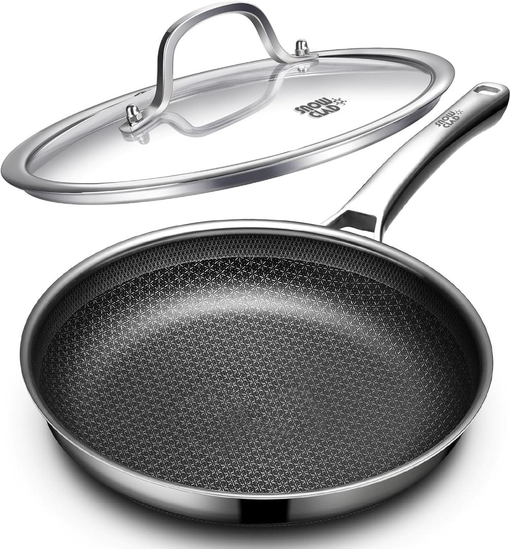 OATOFP Non Stick Frying Pans 12 inch, Hybrid Frying Skillets Nonstick with Lid,non stick Stainless Steel Pans, Dishwasher and Oven-Safe Chef Pan, Induction Compatible Cooking Pan, PFOA Free Cookware