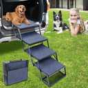 Dog Stairs for Car, Foldable Dog Ramp for Large Dogs with Removable Non Slip Surface, Supports Up to 250 LBS, Portable Pet Stairs for Car Truck SUV RV Bed Couch, 4 Dog Steps (4 Steps x 17.3'')