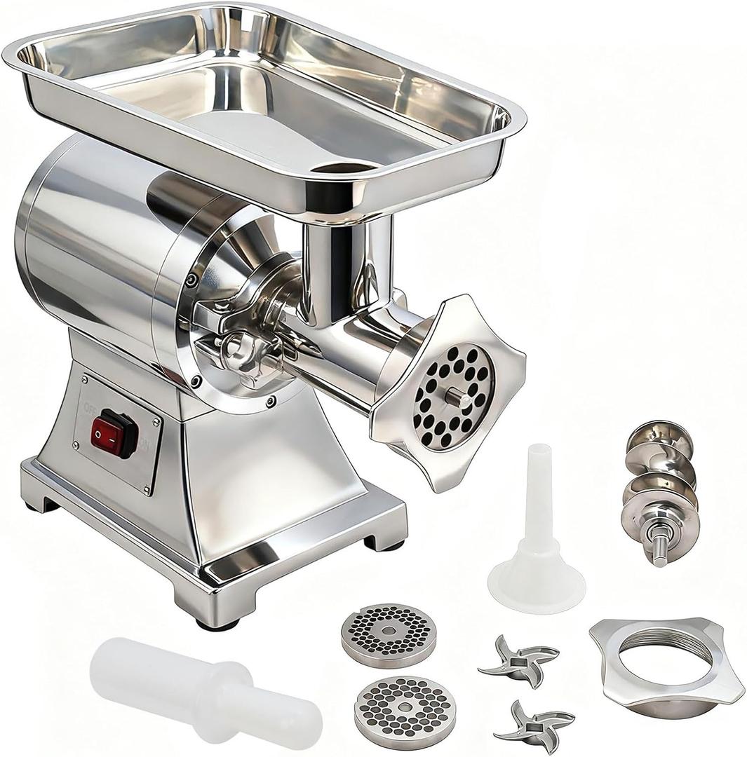 Commercial Meat Grinder, 330LB/h 1100W Electric Meat Grinders, Heavy Duty Stainless Steel Electric Meat Mincer Machine with 6mm/8mm Grinding Plates for Kitchen Restaurant Butcher Store