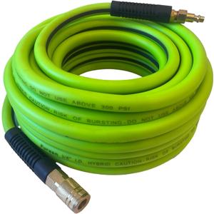 Air Hose 3/8 in x 100 ft, Heavy Duty, Lightweight, Kink Resistant, Hybrid Air Compressor Hose with 1/4 in Solid Brass Male Fittings, Bend Restrictors, 300 PSI (100FT, Green Black)