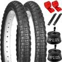 2-Pack 16" Kids Bike Tire Set, 16x2.125 57-305 Folding Replacement Children Bicycle Tires and Tubes Combo with Levers and Rim Strips, Puncture-Resistant 16inch Tires for BMX MTB Children Racing