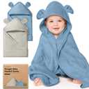 KeaBabies 2-Pack Hooded Baby Towels for Newborn - 30x30 Soft & Absorbent Viscose from Bamboo Baby Bath Towels with Hood for Infant, Toddler,Kids,Boys Girls,Newborn Bath Essentials (Steel, Petite)