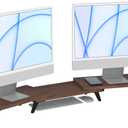 loukin Dual Monitor Stand Riser for Desk, 43.6"*8.2"*3.2" Large Computer Stand for 2 Monitors, Laptop, Printer, Length and Angle Adjustable Computer Shelf, Home Office,Max 43.6" Length(Brown)