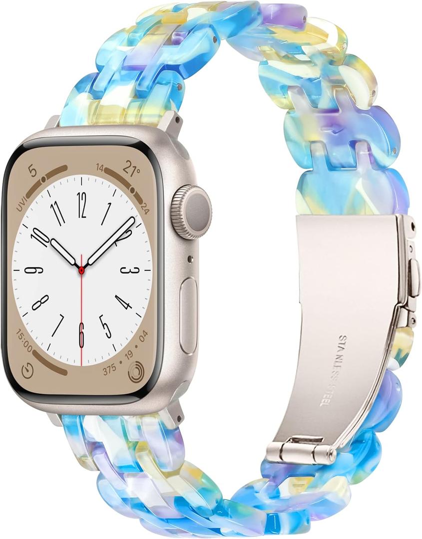 Lightweight Resin Band For Apple Watch Series 11 10 9 8 7 6 5 4 3 2 1 SE 3 2 Ultra 3 2, Fashion Adjustable Replacement Strap for iWatch Bands 38mm 40mm 41mm 42mm 44mm 45mm 46mm 49mm for Women Men (Unique Oval Design Palette of Youth for Starlight)