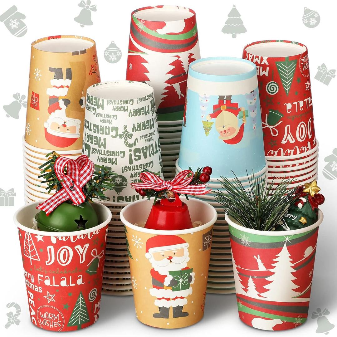 Karenhi 100 Pcs 9 oz Christmas Disposable Cups Paper Hot Chocolate Cocoa Cup Christmas Party Supplies Tea Coffee Disposable for Party Holidays Hot Cold Drinks (Cute Style)
