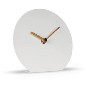SOFFEE DESIGN 6'' One-Piece Table Clocks Without Scale Modern Minimalist Style Decoration, Iron Silent Quartz Desk Clock Creative Ornaments, Battery Operated Non Ticking for Home, White