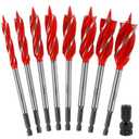 8Pcs Wood Auger Drill Bit Set, High Carbon Steel, 10/12/14/16/18/20/22/25mm, 1/4in Hex Shank, 4-Flute Spiral, Split Point, Suitable for Woodworking & Plastic