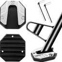 2-Pack Motorcycle Kickstand Pad - Heavy Duty Anti-Skid Enlarged Foot Base Extender Plate Motorcycle Accessory, Coaster Plate Support for Harley Davidson, Touring & Sport Bikes - Sliver (Silver)