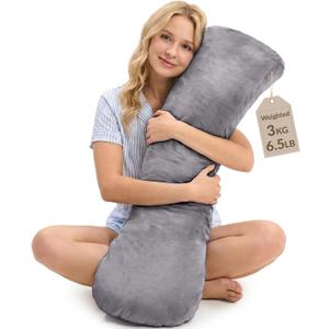 ODOXIA Weighted Pillow for Adults 6.5lbs (41" x 12") | Sleep Better & Feel Calm | Weighted Body Pillow for Stress Relief | Sleeping Hugging Pillows for Adults | Helps to Focus | Pillow (Grey, Big)