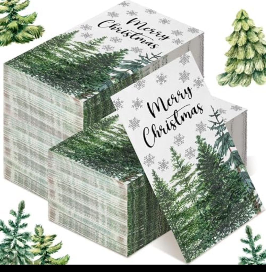 Jetec 200 Count Christmas Guest Napkins Christmas Tree Disposable Paper Hand Towels for Bathroom Woodland Decorative Holiday Winter Xmas Party Cocktail Table Dinner Lunch Kitchen Bathroom Decorations