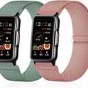 2 Pack Stretchy Nylon Watch Bands Compatible with Mindrose H80 1.47 inch Smart Watch, Loop Soft Elastic Watch Straps for Mindrose H80 Fitness Trackers IP68 for Women Men (Rose Pink+ Cactus)