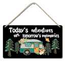TopXmai Camping Wood Sign 14x8, Happy Camper The Adventure Begins Rustic Decor Hanging Sign, Camper Decorations for Inside RV and Travel Trailers, Funny Camping Gifts for Campers(Black), K019