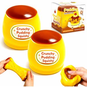 2PCS Crunchy Pudding Squishy Stress Ball, Slow Rising Fidget Squishy Toys, 2.4 x 2.4 inches
